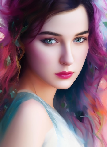 Cuadro de retrato de una bella mujer. Ilustración artística de una hermosa niña.