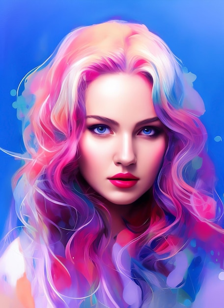 Cuadro de retrato de una bella mujer. Ilustración de una chica hermosa, pintura de mujer hermosa.