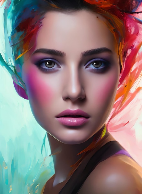 Cuadro de retrato de una bella mujer. Ilustración de una chica hermosa, pintura de mujer hermosa