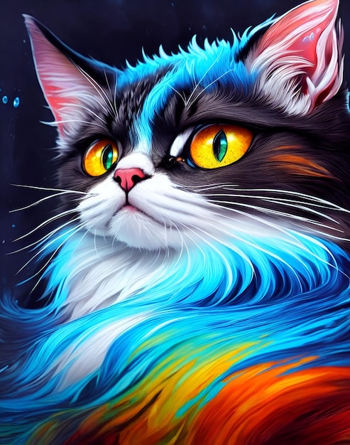 Cuadro retrato de gato al óleo en tonos multicolores