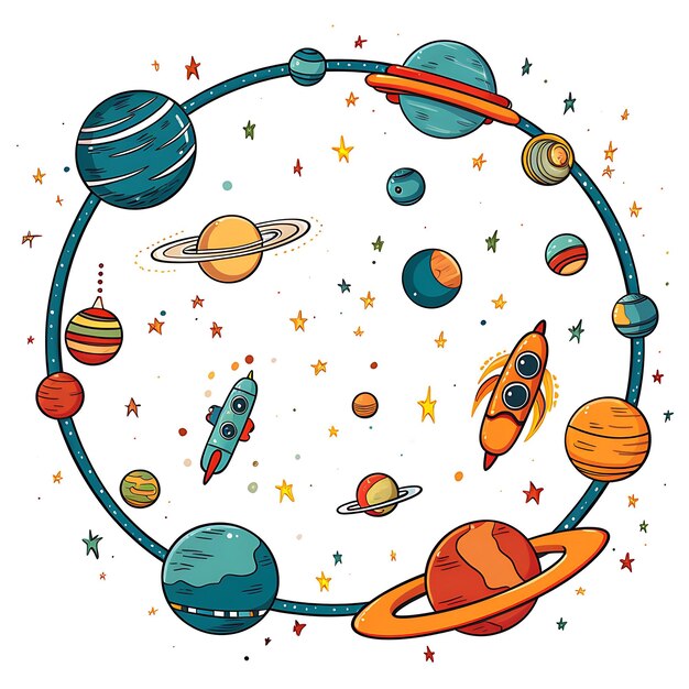 Cuadro Retro Space Scribbles Cuadro circular con cohete espacial retro Creative Scribbles Decorativo