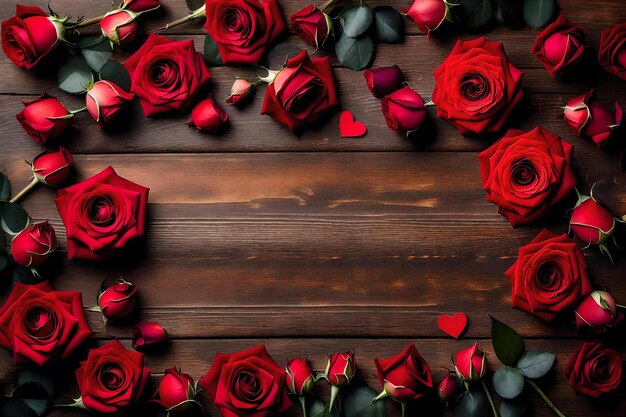 Un cuadro de rosas rojas con un fondo de madera con un cuadro de roseas rojas.