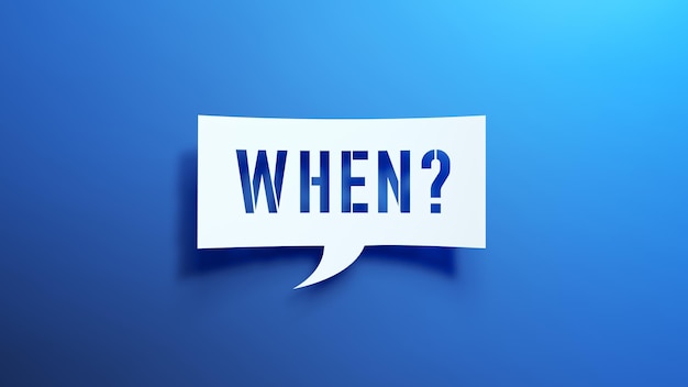 Cuando la burbuja de habla diseño abstracto minimalista con papel cortado blanco en fondo azul 3D Re
