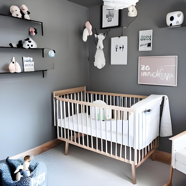 Cuarto de niños minimalista moderno en estilo escandinavo