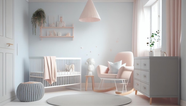 Cuarto de niños moderno y minimalista en estilo escandinavo generado por IA