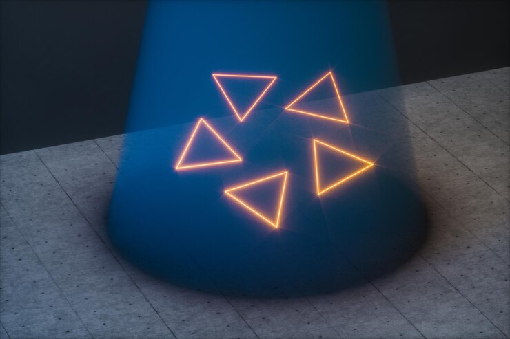 Foto el cuarto oscuro y el haz de luz de la representación 3d superior