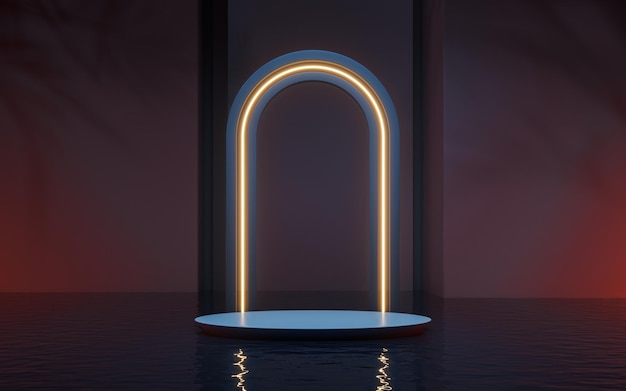 Cuarto oscuro con piscina de agua dentro de renderizado 3d