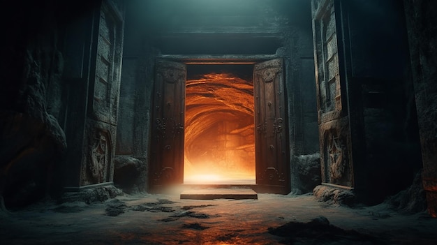 Un cuarto oscuro con una puerta que dice 'el lado oscuro'