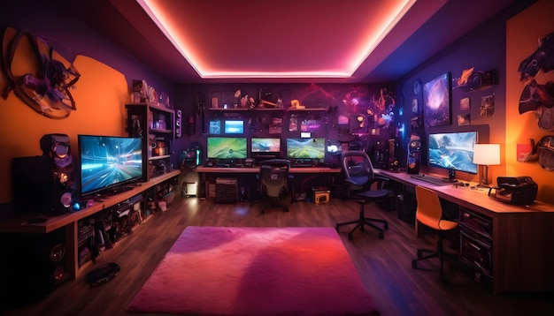 Un cuarto de videojuegos diseño de habitación paisaje papel tapiz