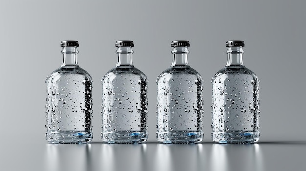 cuatro botellas de vodka con las palabras vodka en la parte inferior