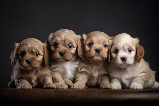 Cuatro cachorros en una mesa de fondo negro