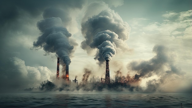 Cuatro chimeneas que desprenden una fantástica cantidad de humo. Imagen ideal para resaltar el cambio climático global.