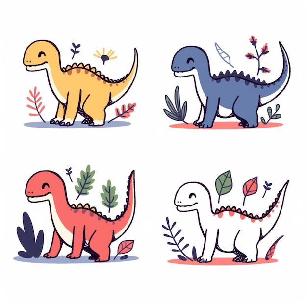 cuatro dinosaurios diferentes con diferentes colores y patrones generativos ai