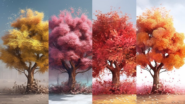 Cuatro estaciones primavera verano otoño invierno Arte árboles IA generativa