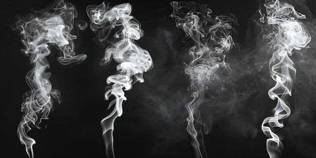 Cuatro formas diferentes de humo blancas sobre un fondo negro