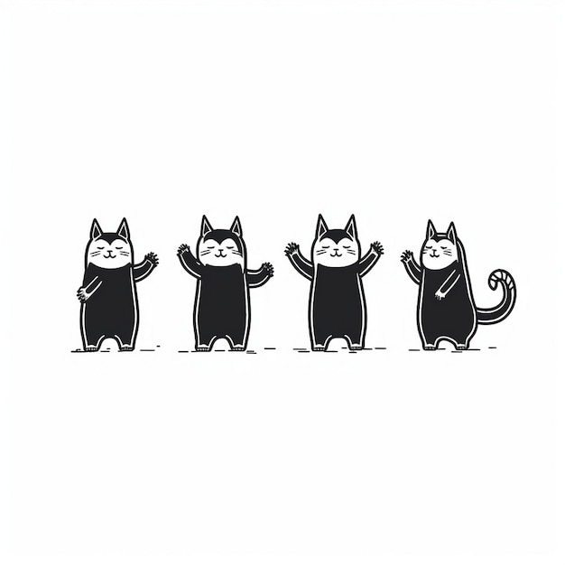Cuatro gatos están de pie en una fila con uno diciendo "cuatro".