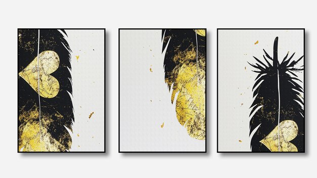 cuatro imágenes de pájaros con una pluma amarilla y negra en ellos