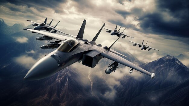 Cuatro jets militares que vuelan en el cielo