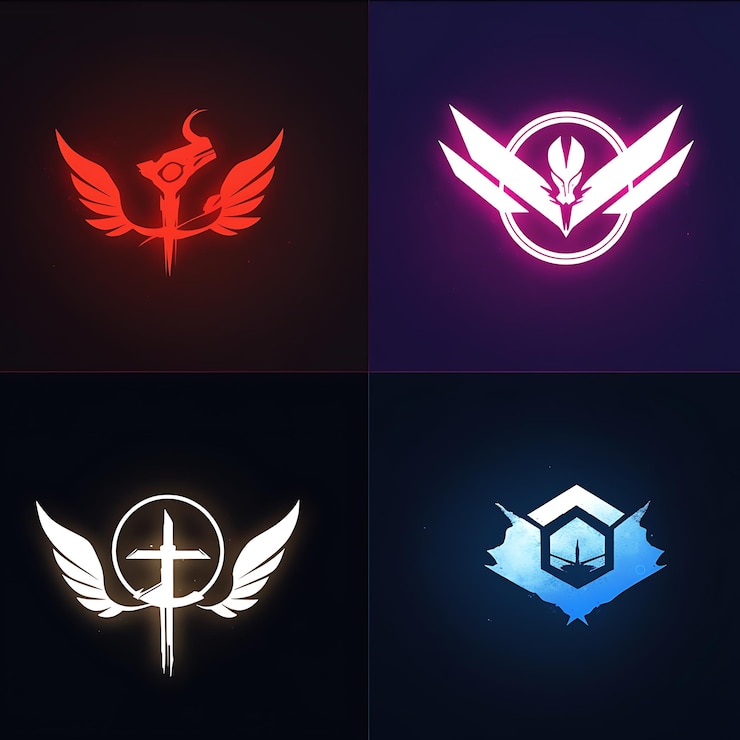 Foto cuatro logotipos diferentes con una cruz y un pájaro en ellos