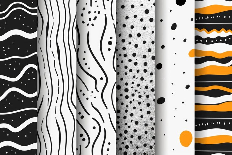 Foto cuatro patrones diferentes en blanco negro y naranja versátil para varios proyectos de diseño