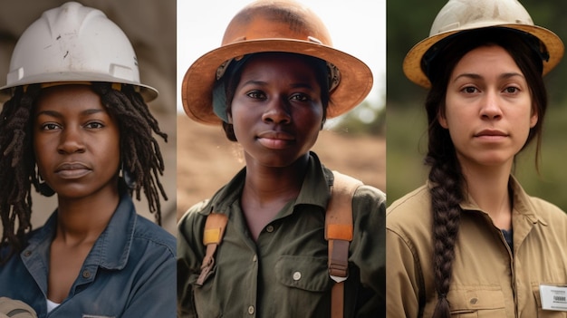 Cuatro personas con sombreros y una tiene la palabra África.