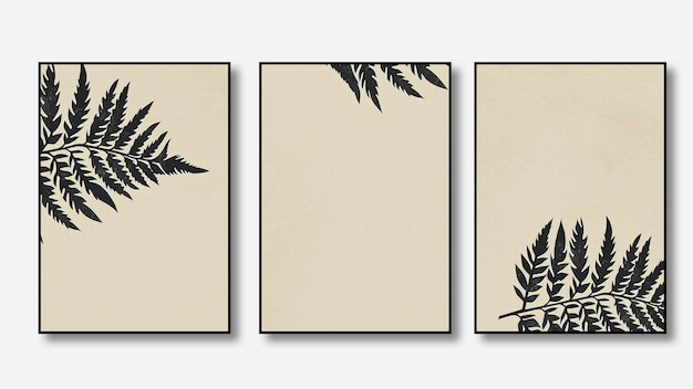 cuatro pinturas cuadradas de plantas y hojas sobre un fondo blanco