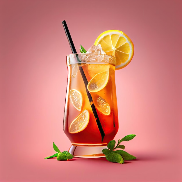 Cuba Libre oder Long Island Iced Tea auf rosa Hintergrund Party Coctail Bar Drink abstrakte generative KI-Illustration