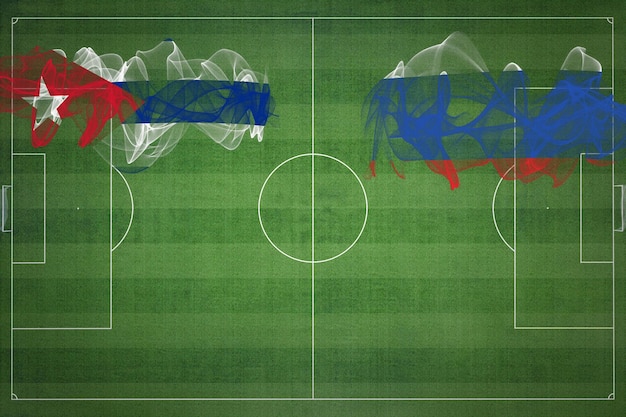 Cuba vs Rússia Jogo de futebol cores nacionais bandeiras nacionais campo de futebol jogo de futebol Conceito de competição Copiar espaço