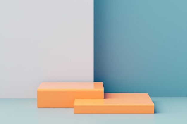 Cubeconcrete Podeste auf blauem Hintergrund Abstrakte minimale Szene mit geometrischer Szene, um die Präsentation von Kosmetikprodukten zu zeigen Mock-up-Design leerer Raum Vitrine Vitrine 3D-Rendering
