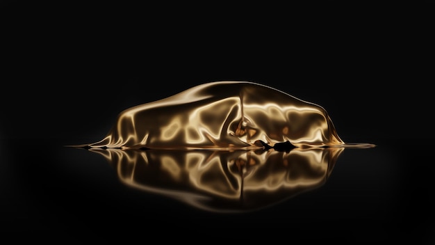 Cubierta de coche de tela dorada brillante aislada sobre fondo negro 3d render