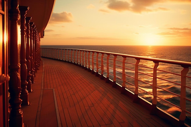 Foto cubierta de madera y barandilla de un crucero