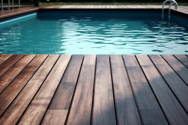 Cubierta de madera vacía con piscina