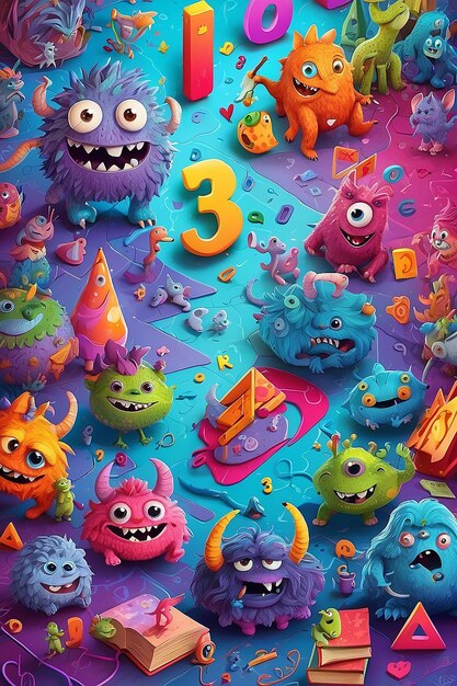 cubierta de matemáticas coloridas con signos matemáticos monstruos brillo fantasía de aventura para niños