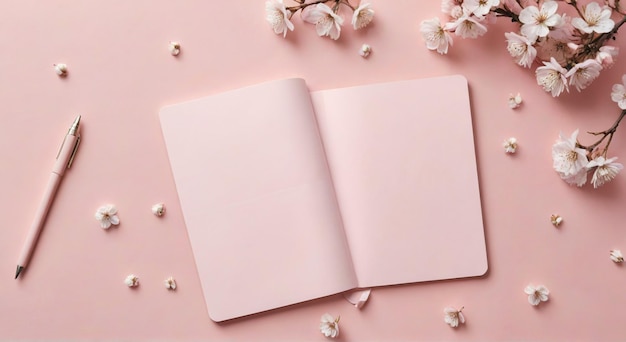 una cubierta rosa con flores en ella está abierta en un fondo rosa
