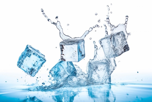 Cubitos de hielo chapoteando en el agua