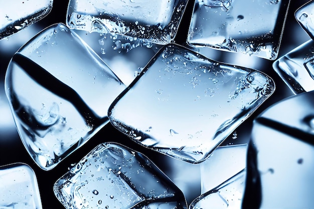 Cubitos de hielo escarchados backgroundicy piezas sólidas para anuncios de bebidas con bloques cuadrados limpios bloques de hielo de cristal marco borde aislado de cubos de agua congelados transparentes azules