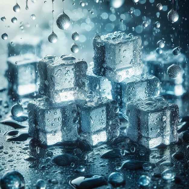 Cubitos de hielo con fondo de gota de agua