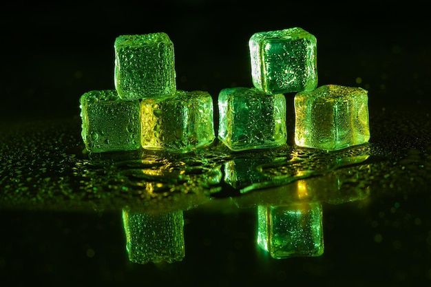 Cubitos de hielo verde sobre fondo negro