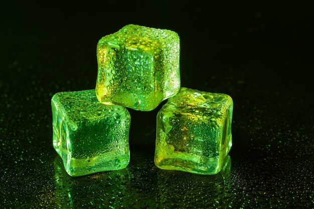 Cubitos de hielo verde sobre fondo negro