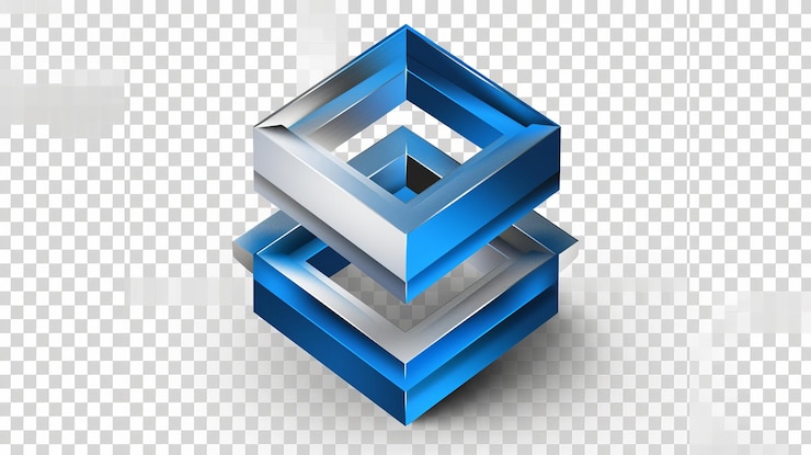 Foto cubo 3d con un cuadrado azul en su parte inferior