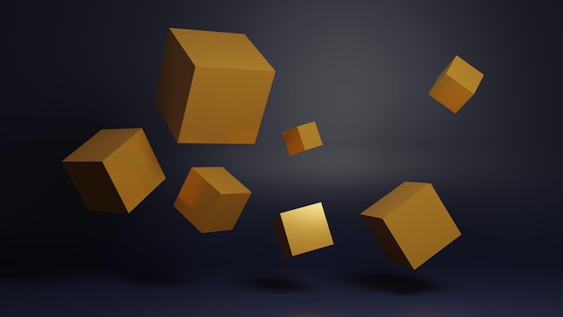 Cubo abstracto imagen renderizada de fondo en 3D imagen abstracta moderna geométrica de color amarillo sobre negro