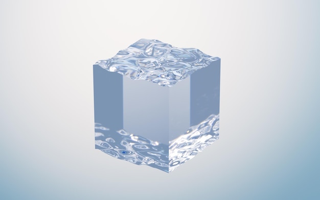 Cubo abstracto con representación 3d de ondas de agua