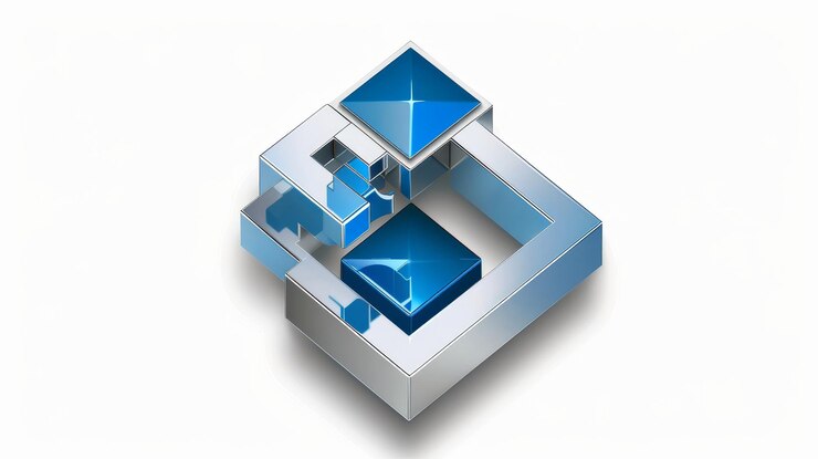 Foto un cubo azul con un diseño azul que dice en la parte inferior derecha