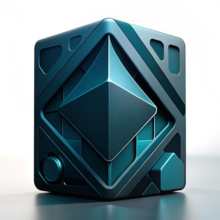 Foto un cubo azul y negro con un diseño azul en él