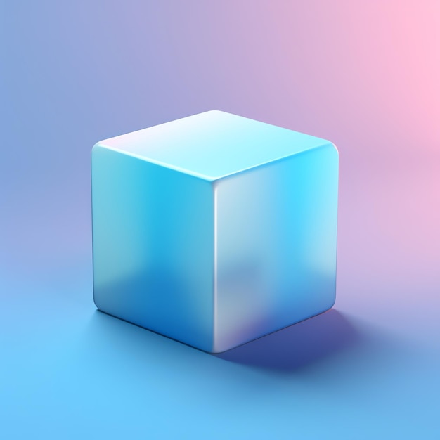 Cubo azul sobre un fondo azul y rosa.