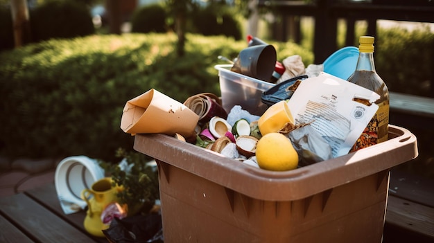 Un cubo de basura con basura