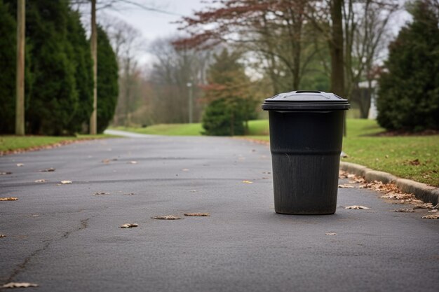 Foto un cubo de basura colocado al final de un camino de entrada.