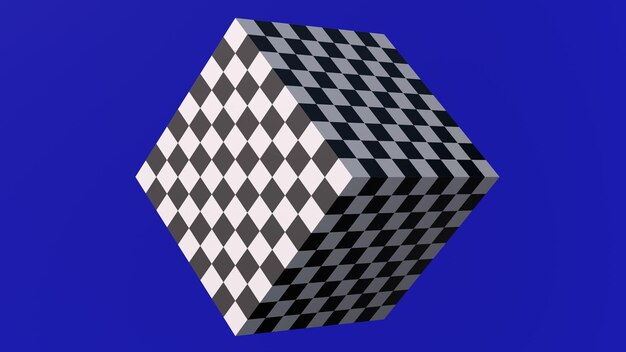 Cubo blanco y negro Fondo azul Ilustración abstracta 3d render