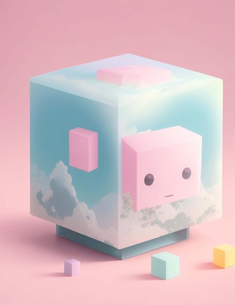 Un cubo blanco sobre fondo azul.