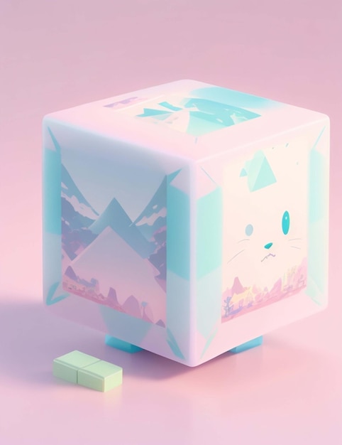 Un cubo blanco sobre fondo azul.